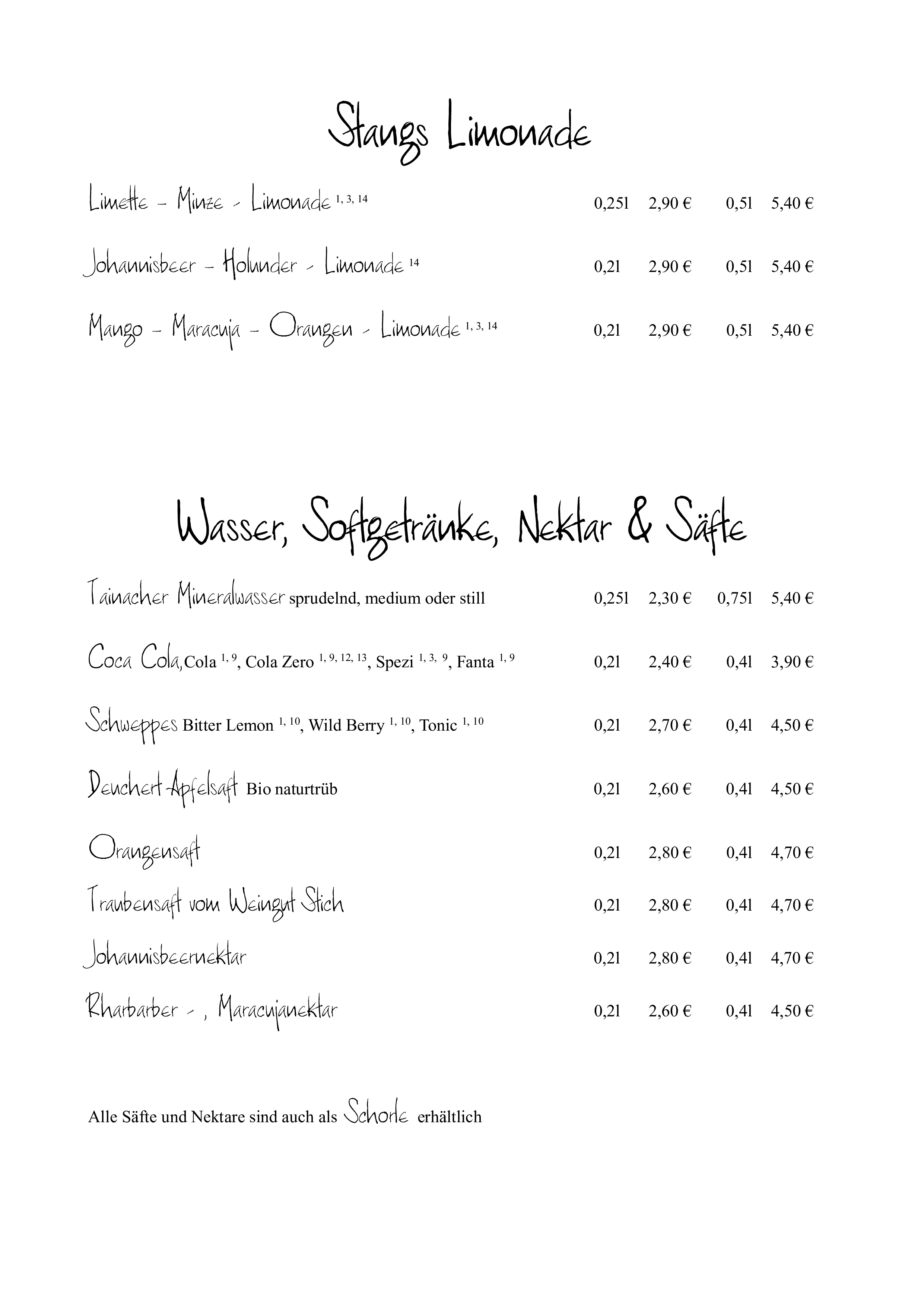 Stangs Küche, Veganes Menü