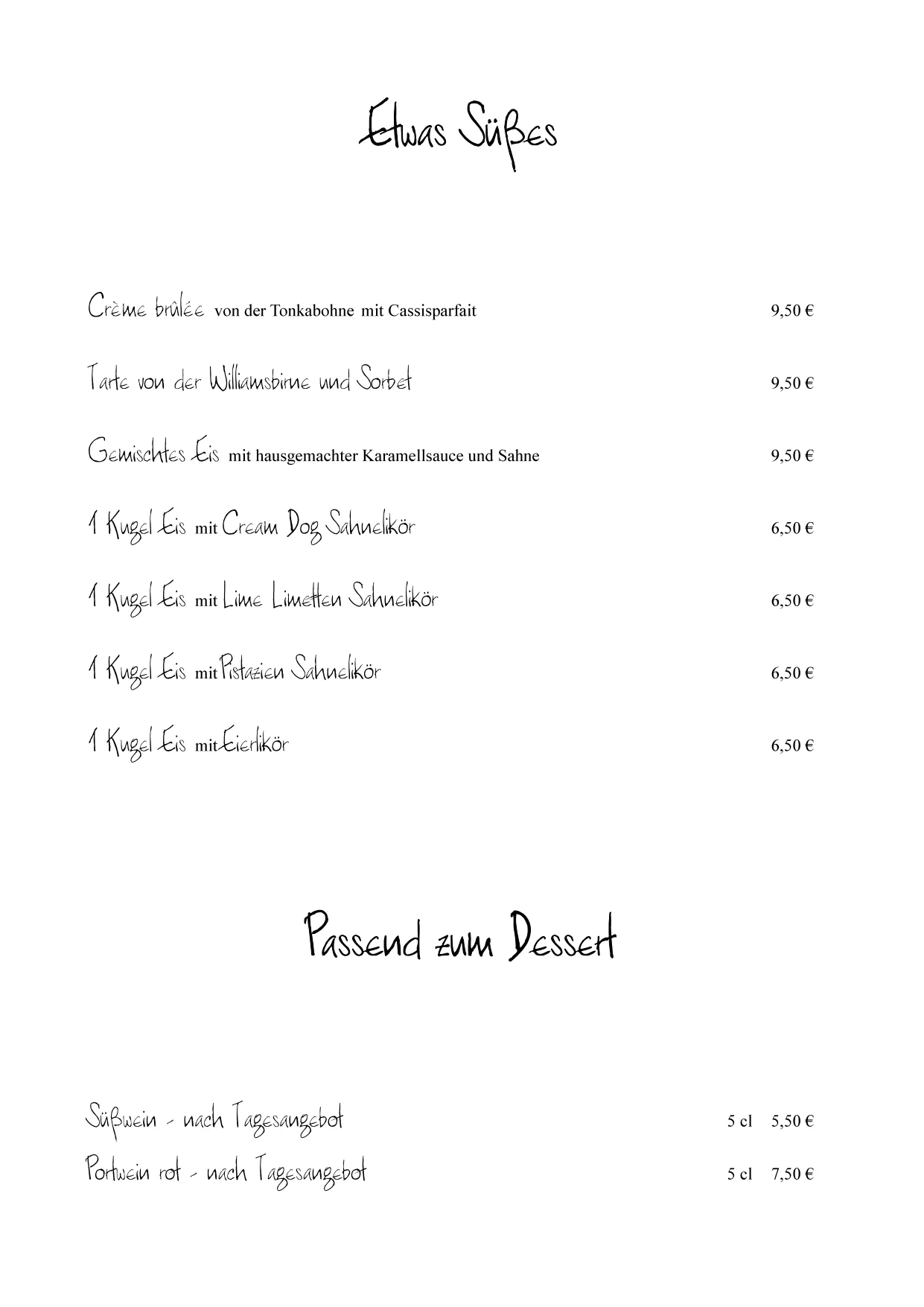 Stangs Küche, Veganes Menü