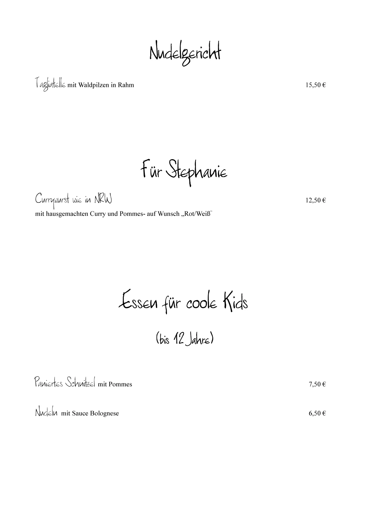 Stangs Küche, Veganes Menü