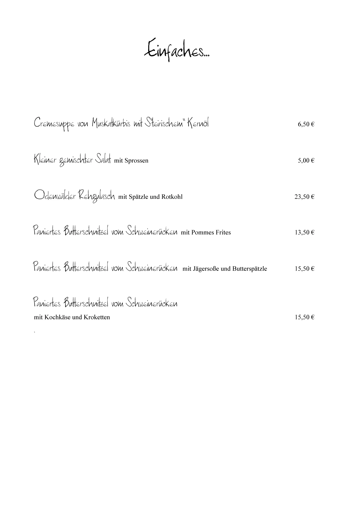 Stangs Küche, Veganes Menü