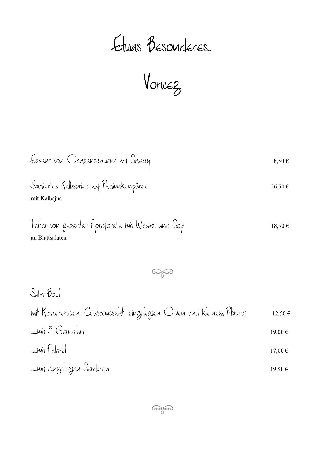 Stangs Küche, Veganes Menü