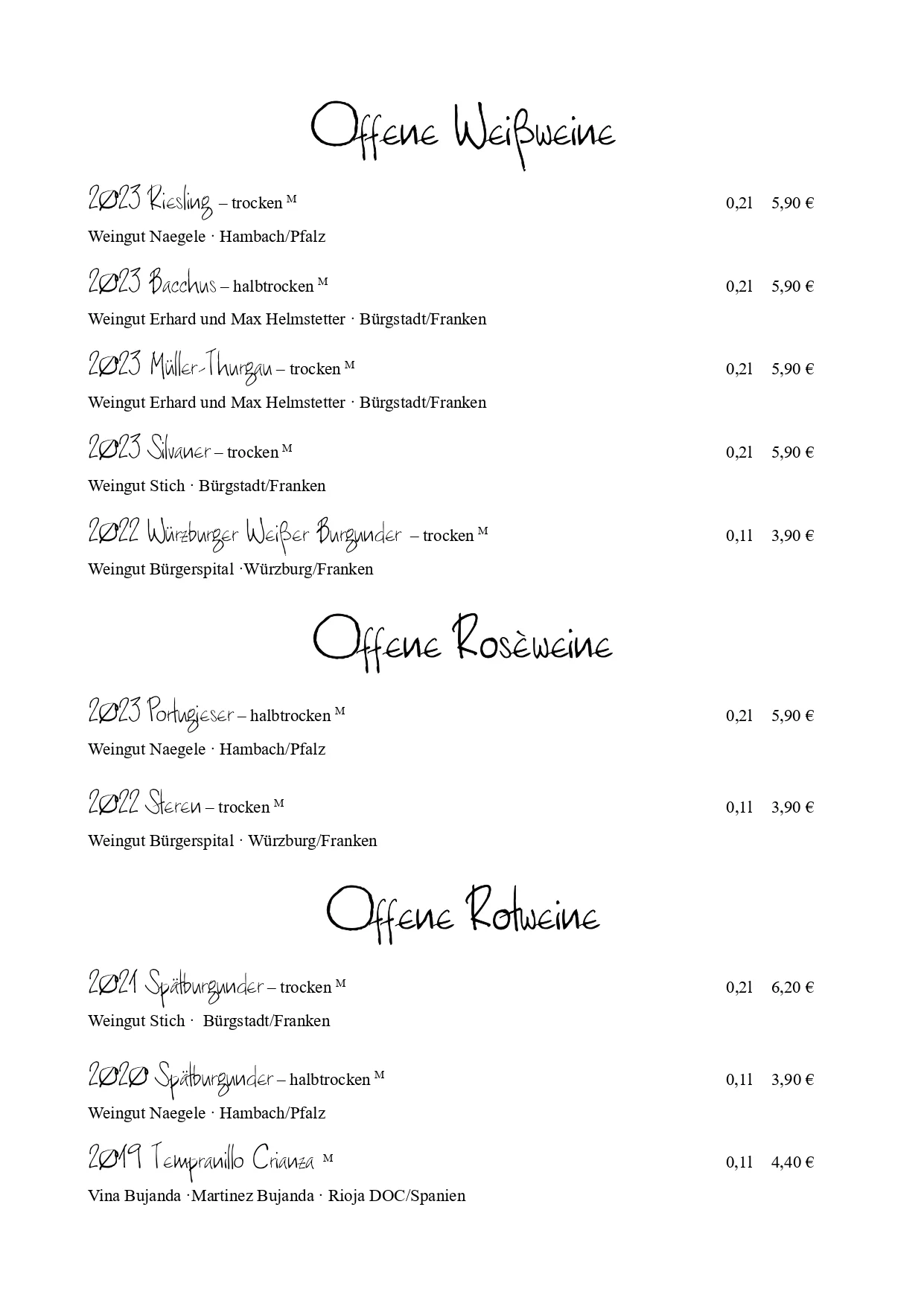 Stangs Küche, Veganes Menü