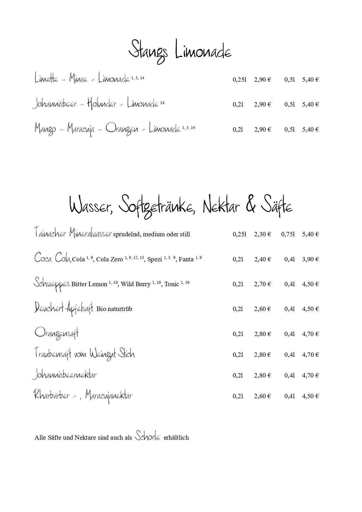 Stangs Küche, Veganes Menü