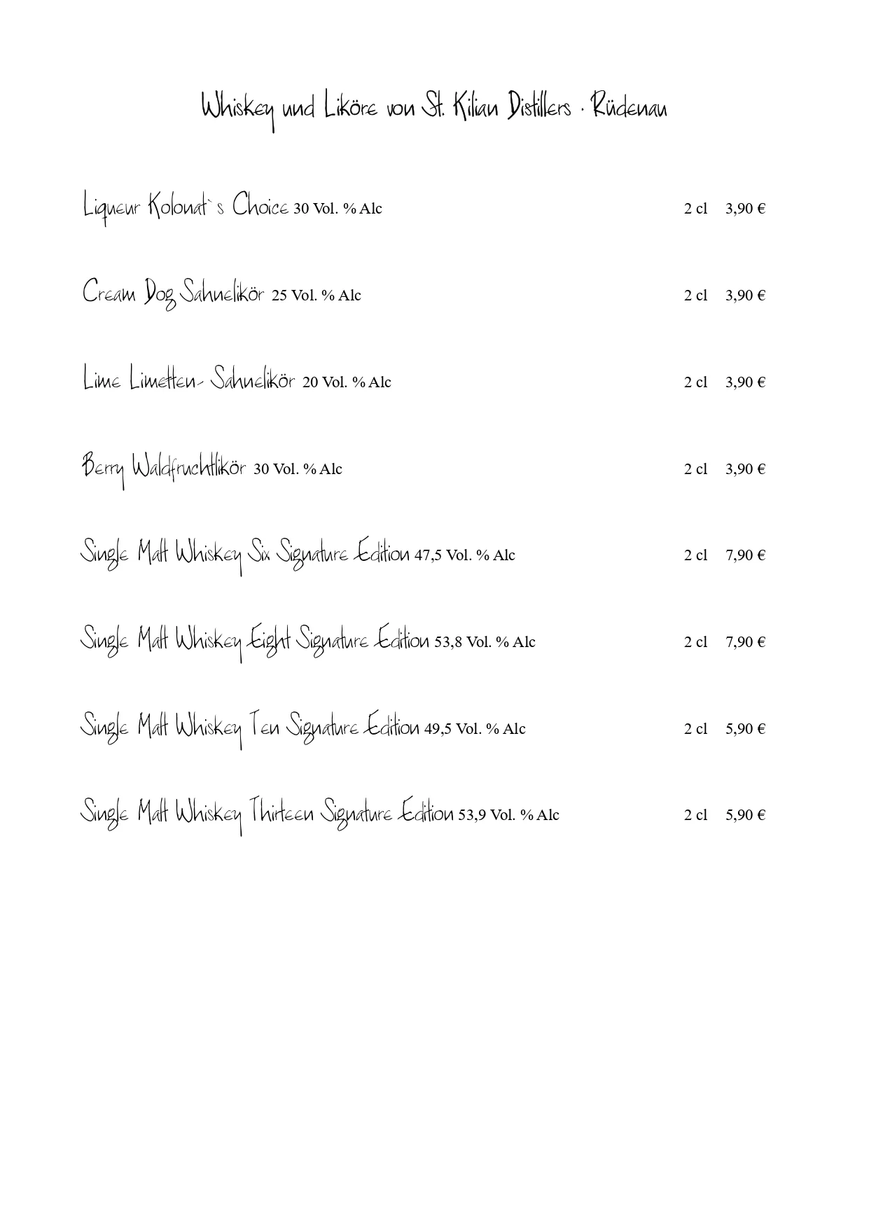 Stangs Küche, Veganes Menü