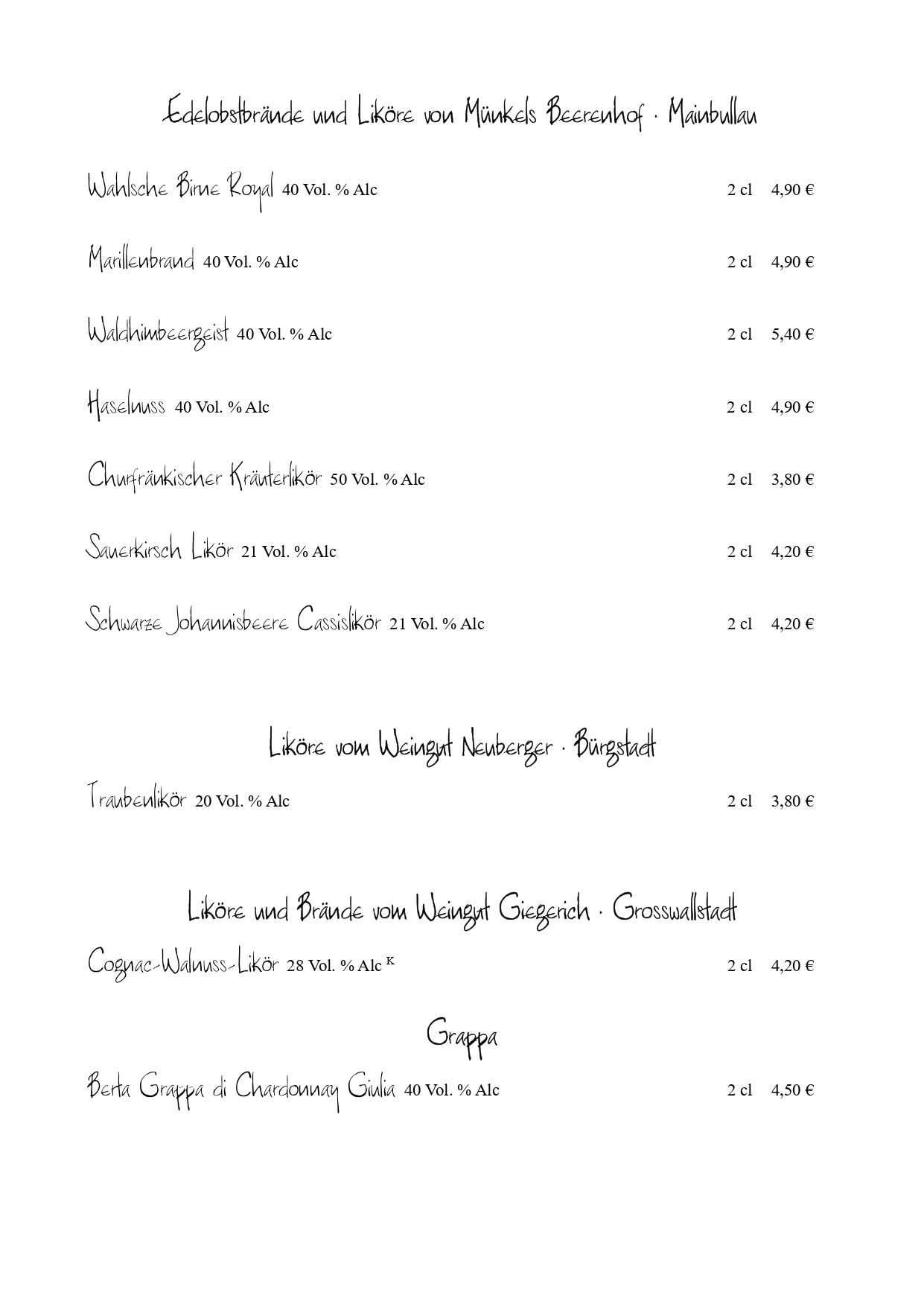 Stangs Küche, Veganes Menü